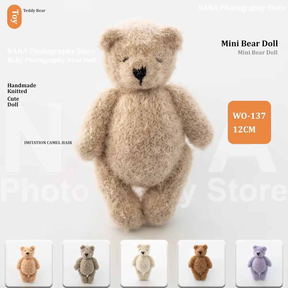 Handmade Knitted Teddy Bear Doll Photography Toy Mohair Cute Crochet Animal Figure Doll Studio Photography Props Accessories