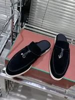 Summer Fashion Indoor Daily Casual Snug Flat Bottom Slippers Women's Solid Color Round Toe Metal Ornament Slingbacks Shoes