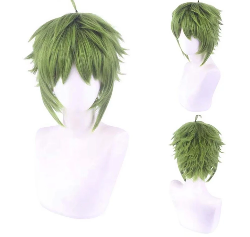 

Synthetic Short Curly Wigs for Men Boys Light Green Hair Heat Resistant Daily Party Anime Cosplay Wig