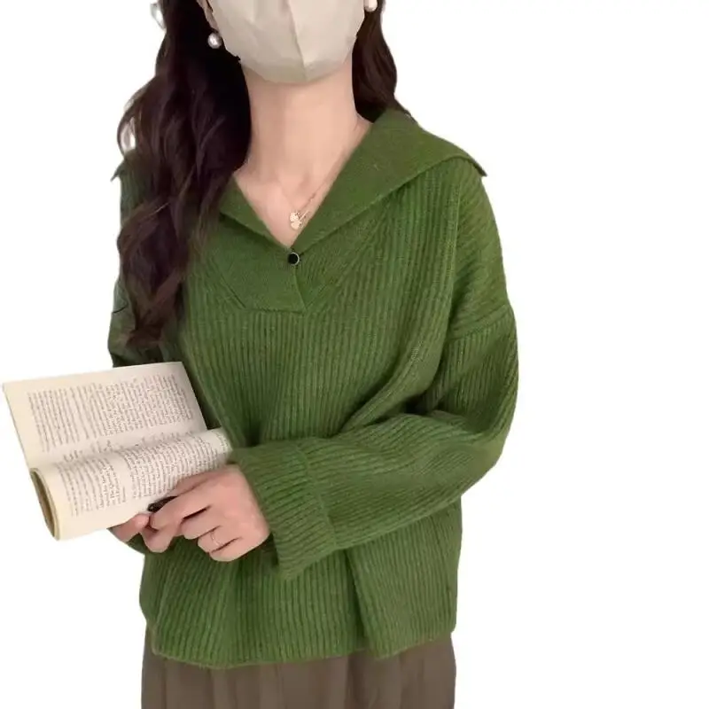 여성 가을 겨울 세일러 칼라 패션 스웨터 루즈핏 부드럽고 따뜻한 니트웨어