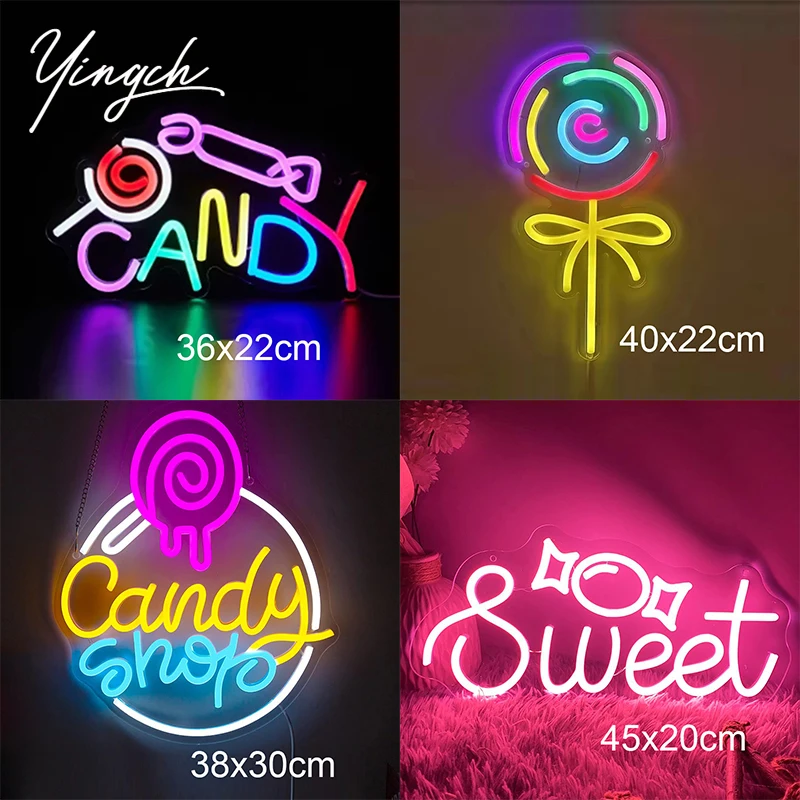 Candy Neon Sign Light Custom LED Lollipop Neon Decoration Advertising Lights Logo for Shop Store Mall Wall Art Live Room Gift