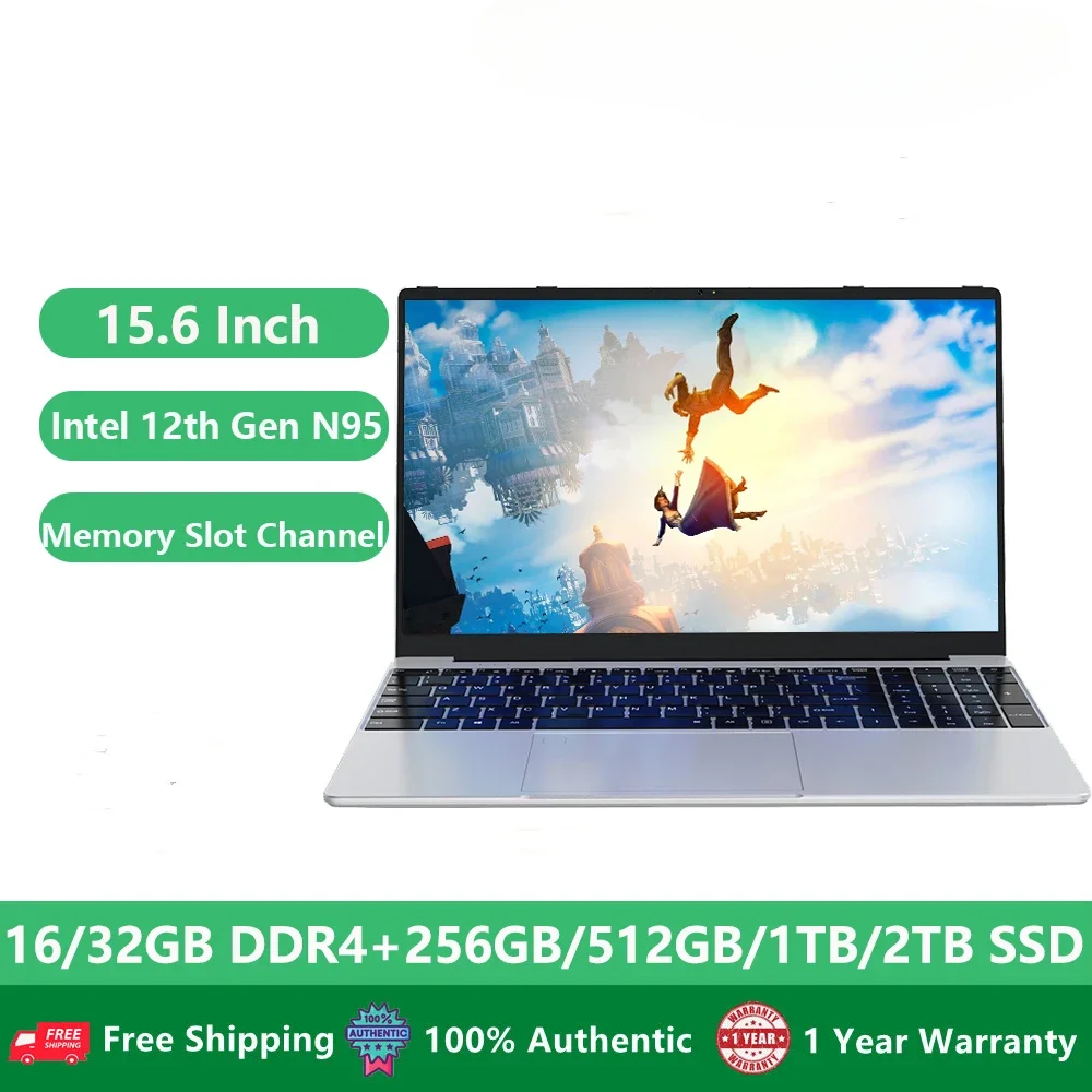 Woman Notebook Gaming Laptops Office Study Win11 Netbook 15.6 Inch 12th Gen Intel Alder N95 32GB DDR4 Slot 1TB WiFi Ultrabook