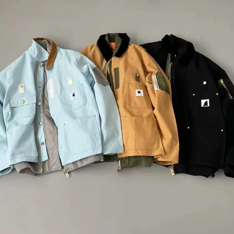 New American retro C & S Spring Autumn unisex couple style bilayer multi-pocket splicing workwear jacket casual nylon spl idjkg