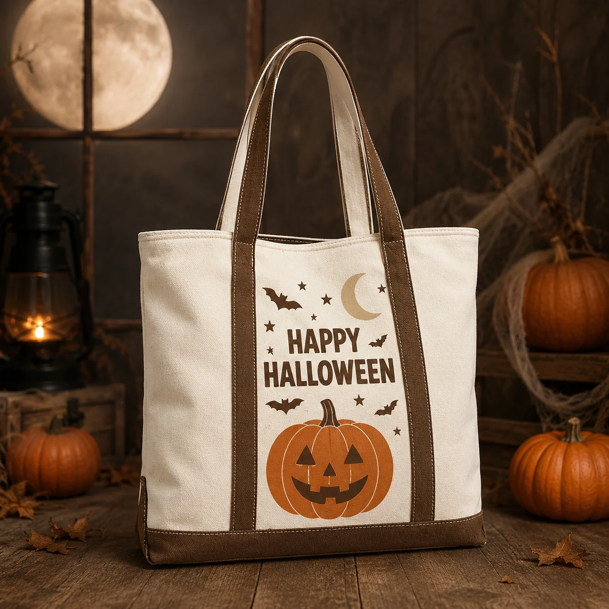 Custom Canvas Tote Bag Retro Halloween Pumpkin Custom Name Photo Text Large Shopping Gift Handbag For Women Family Party Gifts