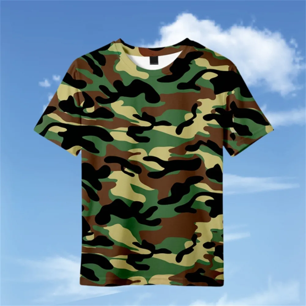 Girls Camouflage Print Short Sleeve T-Shirt Kids Tops Tees Military Training Tshirt Children\'s Clothing Boys Blue Green T Shirts