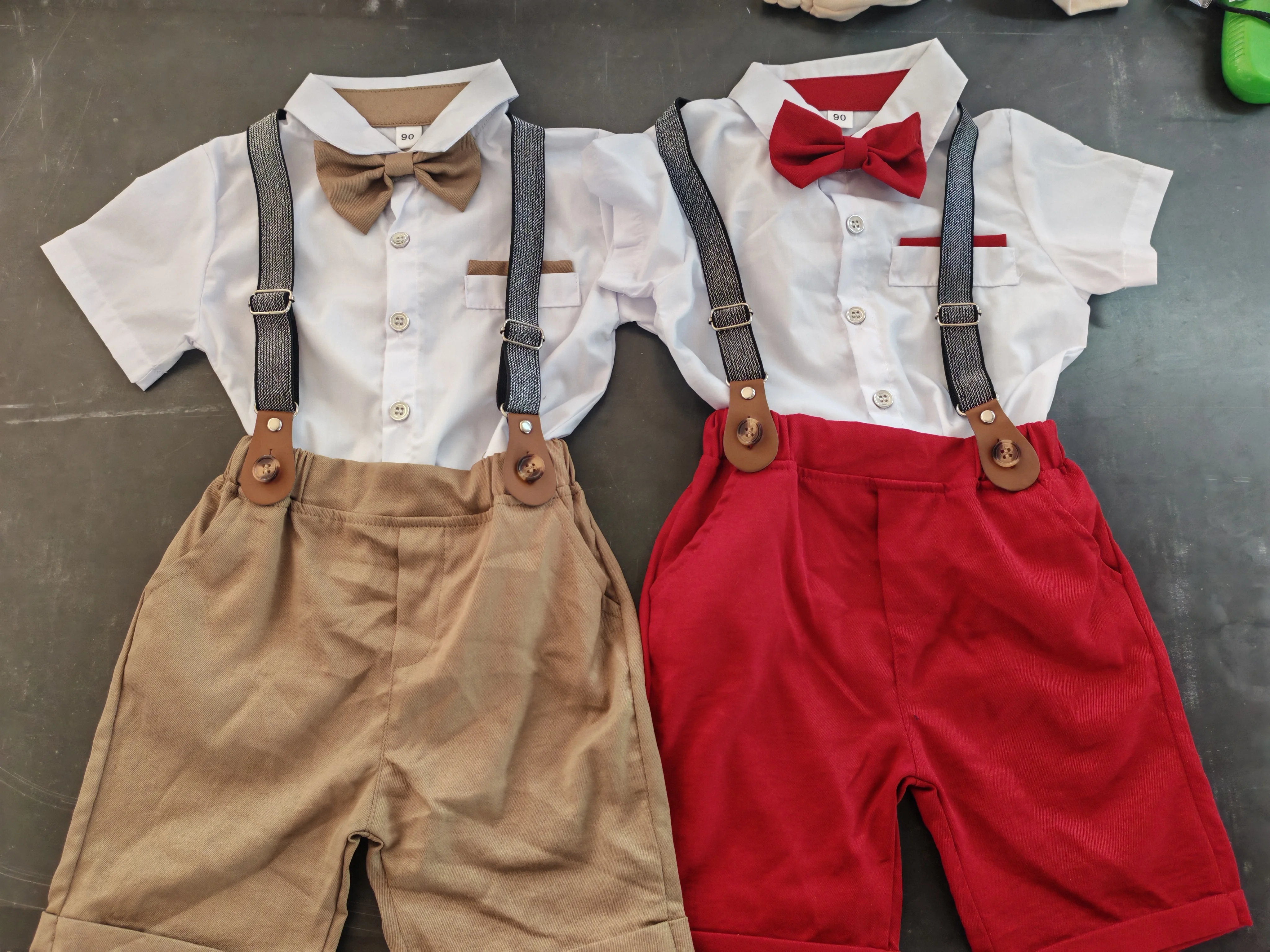 

F001 Boys Summer Gentleman Shirt Shorts Bib Two-Piece Set Kids Outfit Casual Elegant Boys Clothing Set