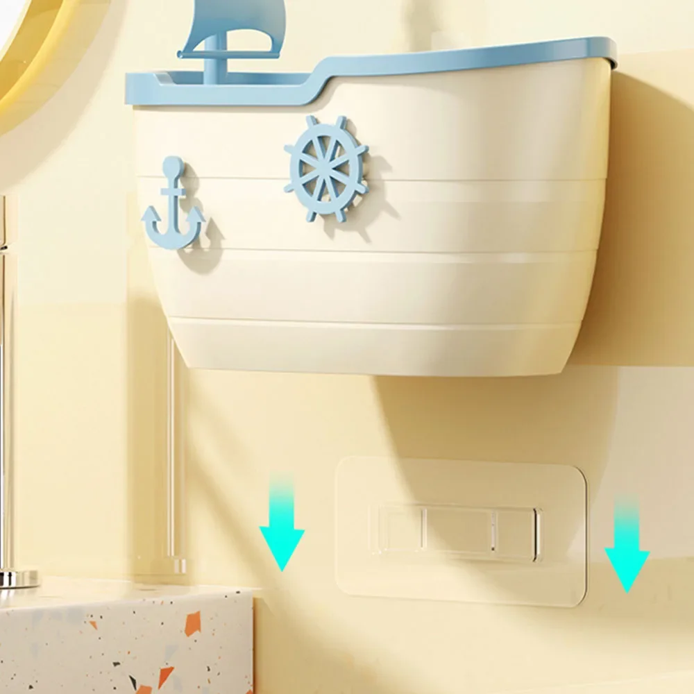 Wall-Mounted Tissue Box with Sailing Shaped Large Capacity Roll Paper Finishing Box for Washroom