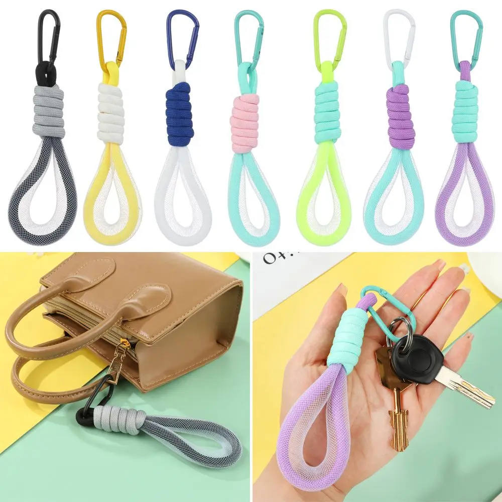 LLavero de tiras trenzadas para teléfono, cordón de malla para colgar pantalones, accesorios de moda, bonito