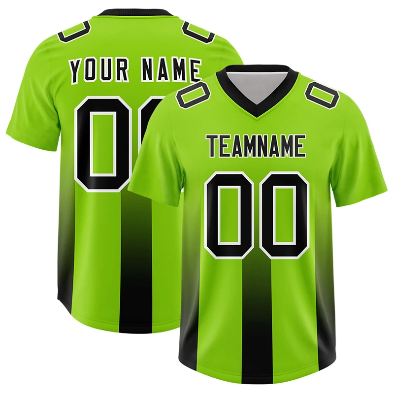

Customized Football Jersey Stripe Sublimated Team Name Number Personalized Design Football Game Breathable Jersey for Men Kids