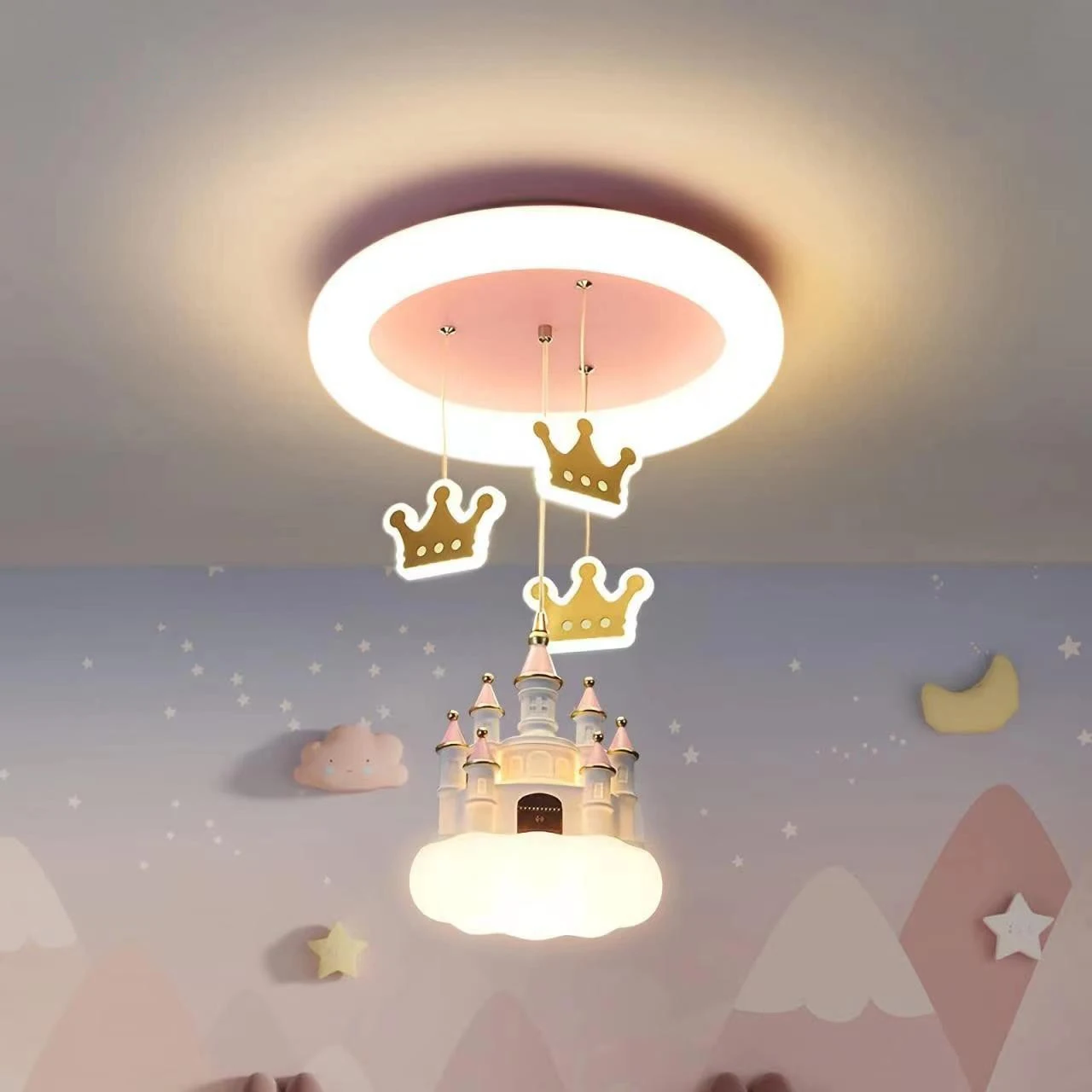 

Pink Sky Crown Castle Ceiling Lights LED Princess Room Light Modern Romantic Nursery Children's Room Girl Room Ceiling Lamps