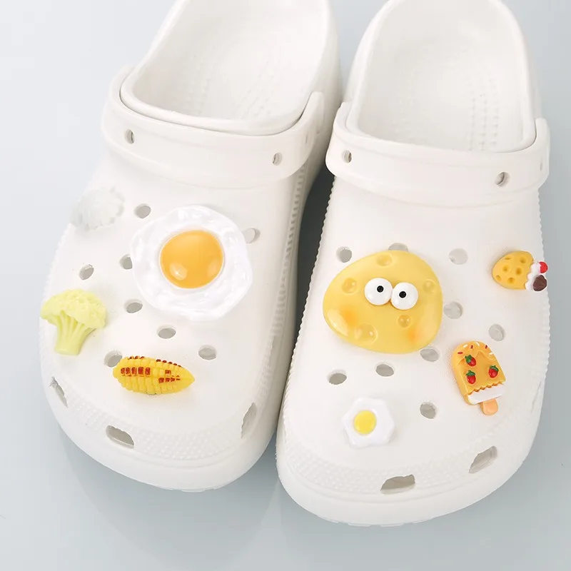 8PCS 3D Cartoon Egg Yolk Pastery Clogs DIY Shoe Decorative Buckles Soft Rubber Detachable Flower Shoe Charms Accessory
