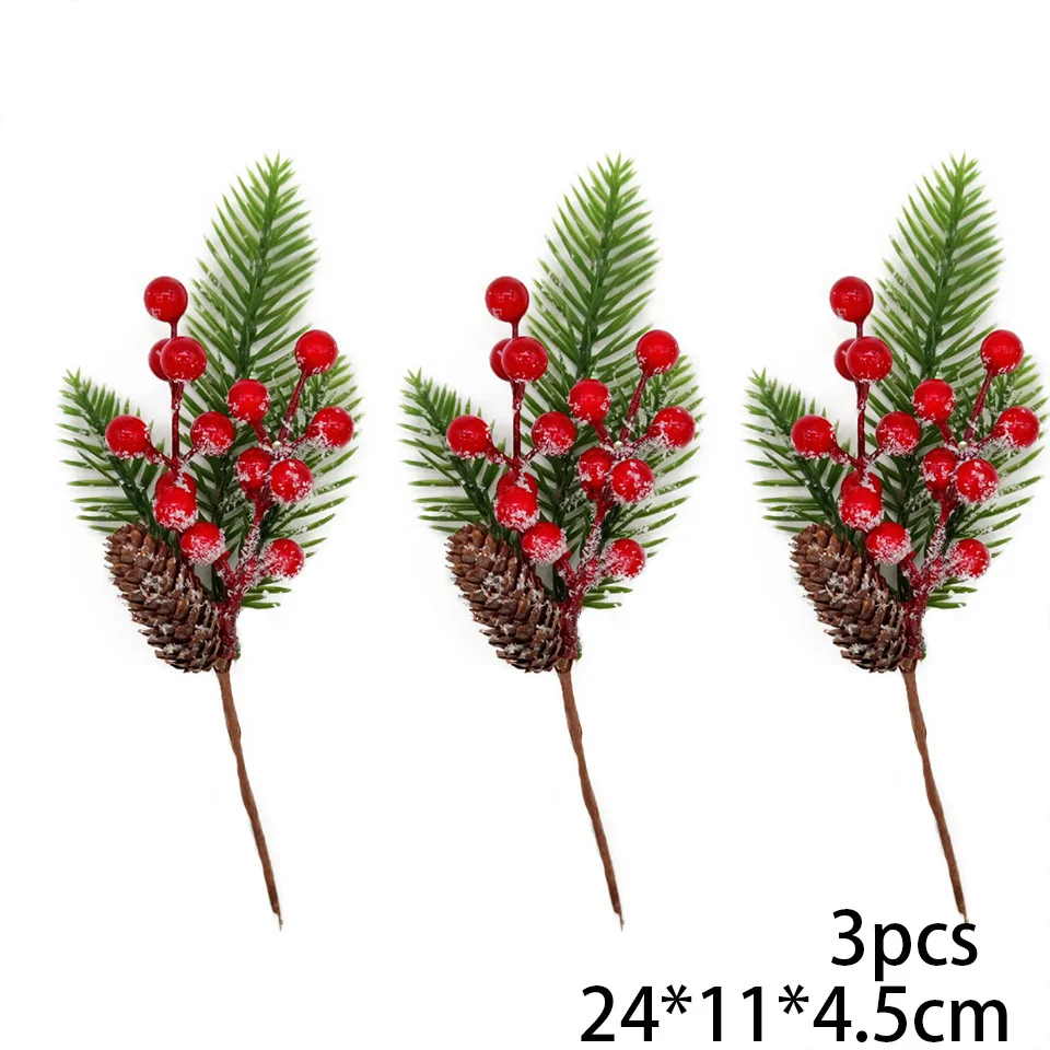 1Pack Fake Christmas Tree Pine Branches Xmas Berries For Christmas Tree DIY Wreath Decorations Noel Table Ornaments Kids Gifts
