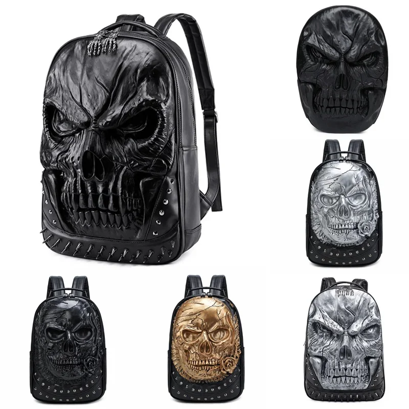 Sac à dos tête de mort en relief 3D pour hommes et femmes, sac à dos d'école de luxe, sac pour ordinateur portable de grande capacité, Halloween, amis