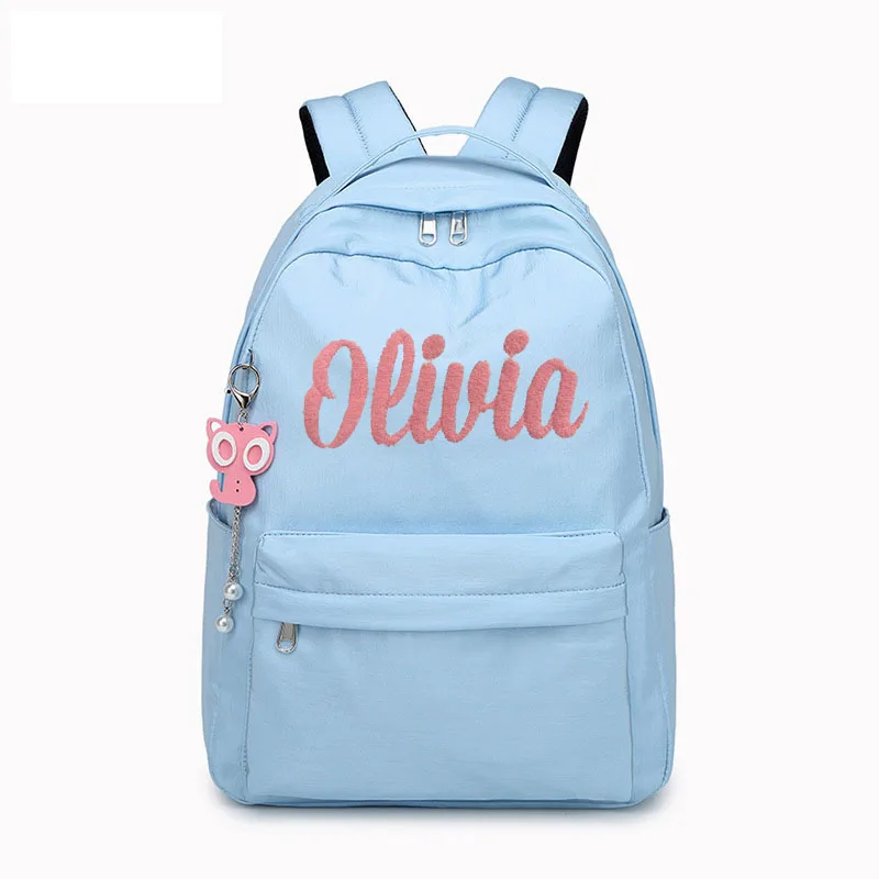 Bolsa escolar bordada personalizada para meninas adolescentes, mochila para crianças, mochila monocromática, cabe laptop de 14 ", simples, cor sólida