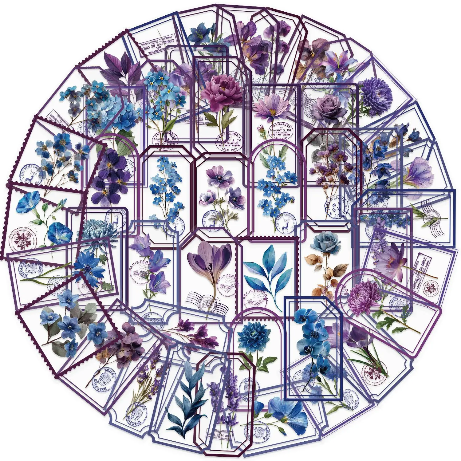 50 قطعة من ملصقات نباتات الأزهار العتيقة ذات اللون الأرجواني والديكور الإبداعي الجمالي ومستلزمات دفتر الملاحظات اليدوية وملصقات الملصقات #2