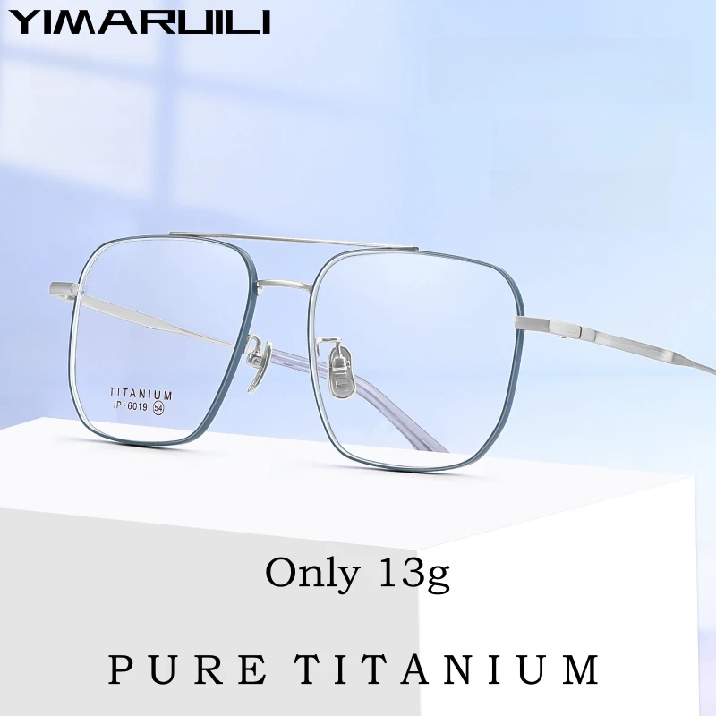 YIMARUILI Ultra-light Fashion Double Bridge Pilot Eyewear Retro Pure Titanium Optical Prescription Glasses Frames Men and Women