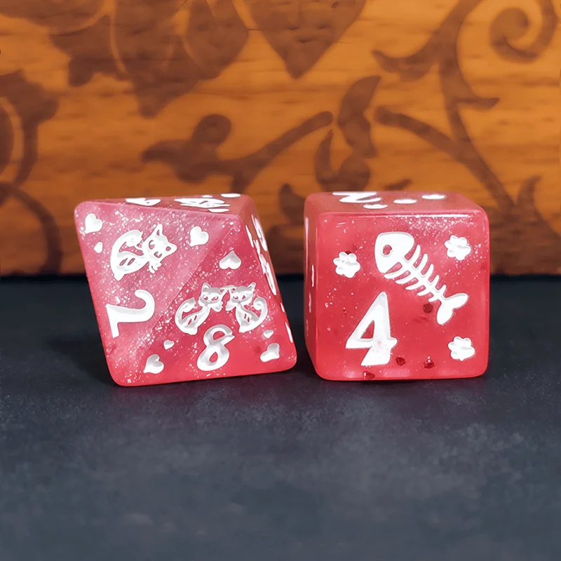 7Pcs/Set DND Dice Pink Cute Cats Polyhedral Dice For Role-Playing Family Gathering Entertainment Table Games RPG Board Game