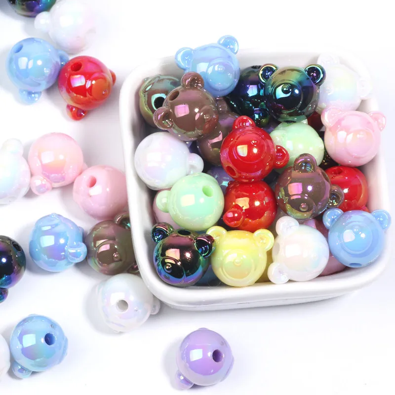12 Stück bunte Acryl-Bärenkopf-Charms, lose Spacer-Perlen für DIY-Halskette, Armband, Ohrringe, Schmuck, Basteln, Herstellung von Zubehör