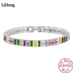 LiHong 925 Sterling Silver Bracelet Light Luxury Colored Zirconia Hand Jewelry Bracelet Women Charm Jewelry Gift Party