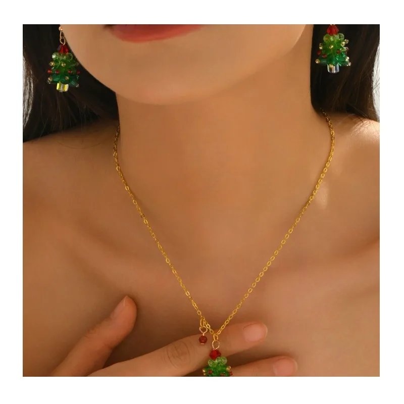 

Женский комплект украшений Wind: колье и серьги с геометрическим дизайном в виде рождественской елки, инкрустированные кристаллами, универсальные ювелирные изделия