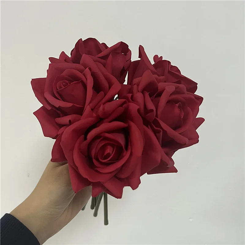 Artificial Rose Flowers 5pcs Large Real Touch Rose Silk Flowers Bouquet for Indoor Wedding Kitchen Centerpiece Table Decorations