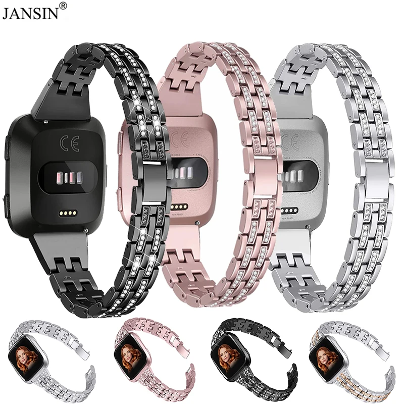 Metal Diamond Smart Watch Band For Fitbit Versa/Versa Lite/SE Correa Girl Stainless Steel Bracelet For fitbit versa 2 Wrist Belt