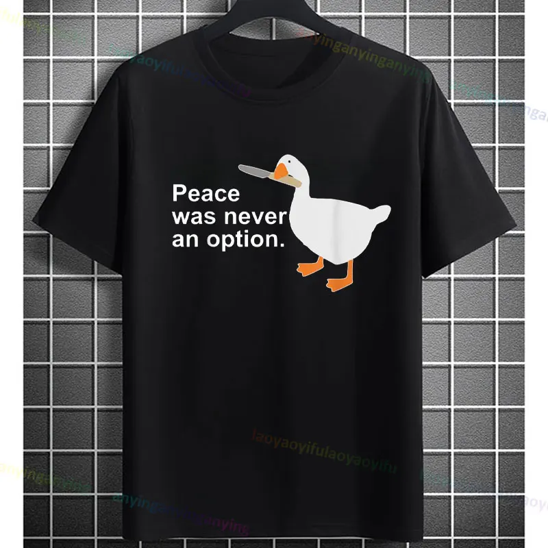 

Funny Goose Men's Fashion Graphic T-Shirt with "Peace Was Never An Option" Slogan 100% Cotton Casual Short Sleeve Tshirt