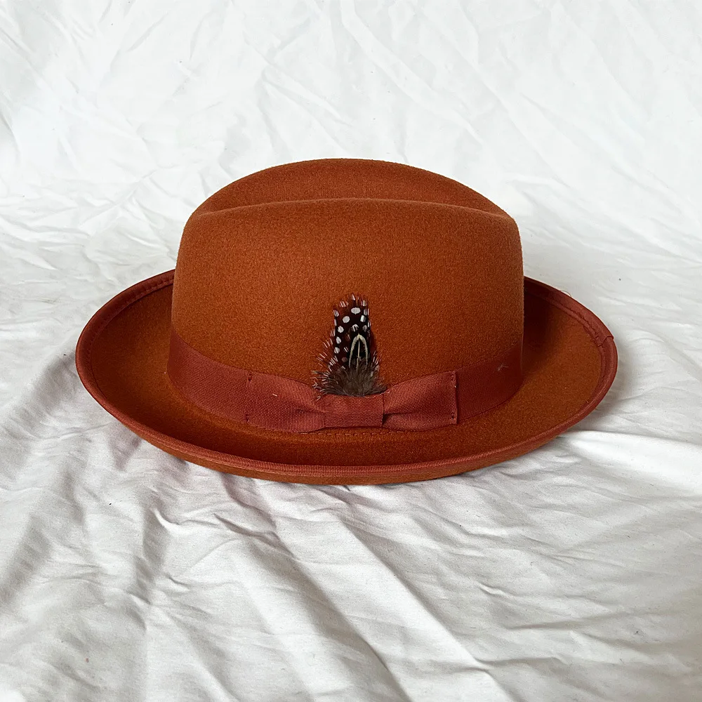 Men\'s Fedora Panama New Felt Hat Bow Feather Decoration Jazz Hat Party Stage Performance Hat sombrero hombre