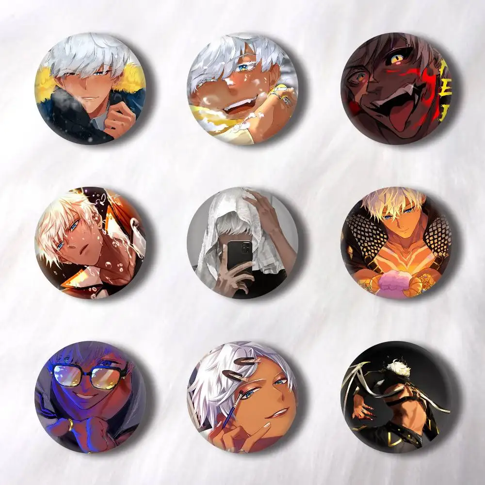 Anime Cartoon O-Obey Me Mammon  Pins Badges Round Laser Badge Brooch Clothes Backpack Accessories