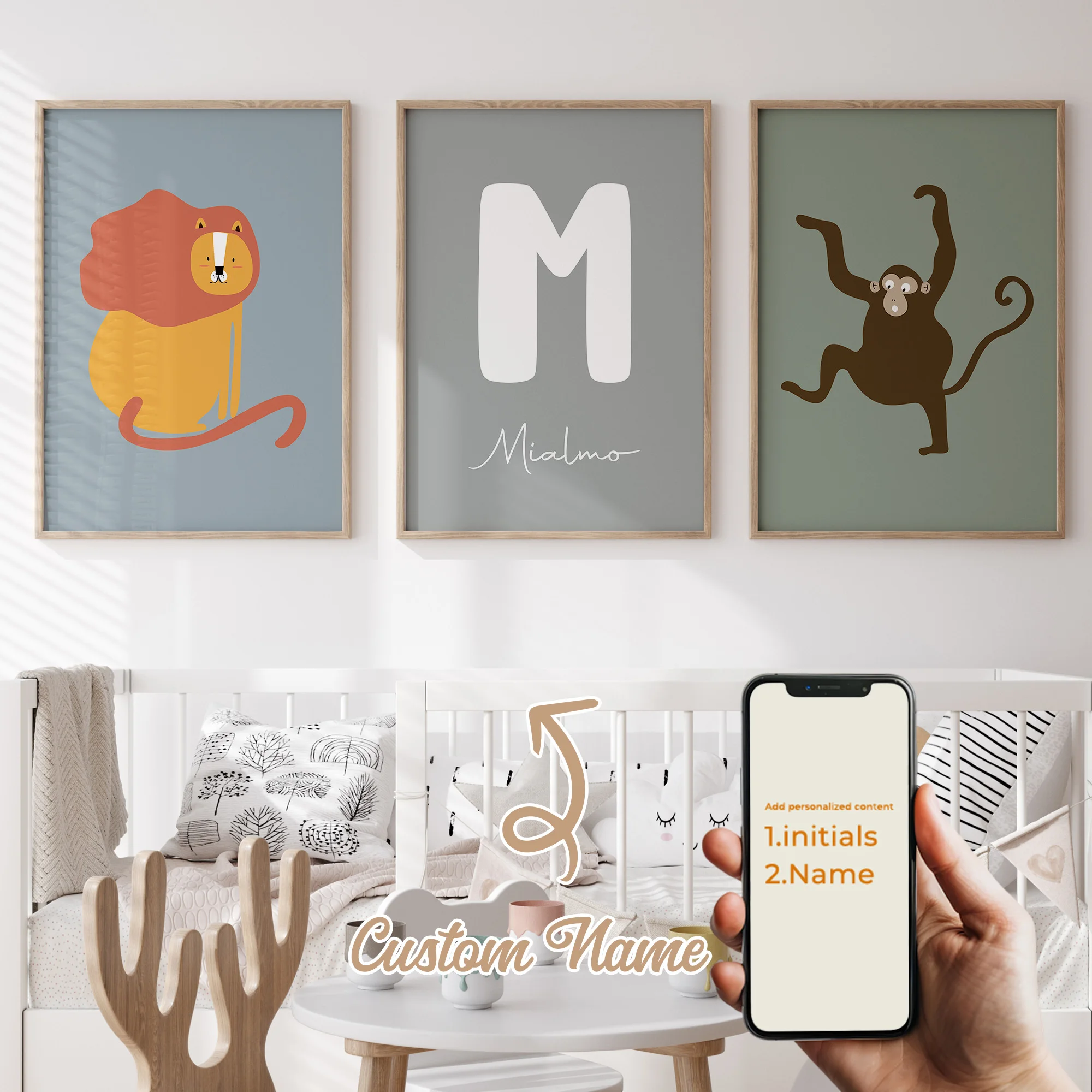 3 قطعة/6 قطعة اسم مخصص شخصي لطيف الكرتون الحيوان جدار الفن طباعة صورة لغرفة المعيشة الاطفال الصبي غرفة ديكور المنزل هدية #3