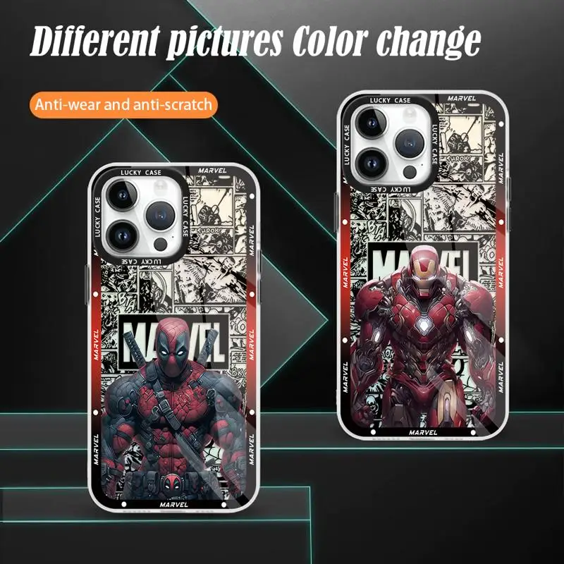 Gradient Color Matte Case for iPhone 15 14 13 12 11 pro Max XS XR X 7 8 Marvel Deadpool Iron Man Strong Iridescent Laser Cover