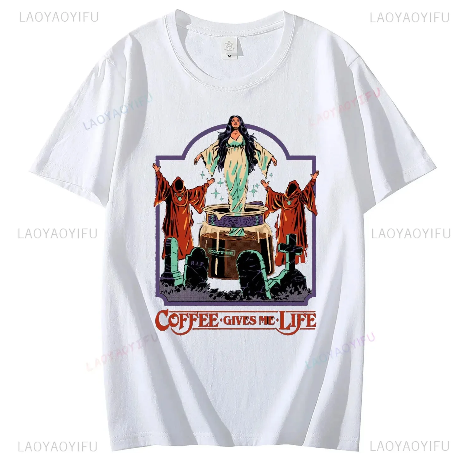 Horror Comic Series Coffee Gives Me Life Men Clothes Cotton T-Shirts Unique Creative Cartoon Women T Shirts Streetwear Tees