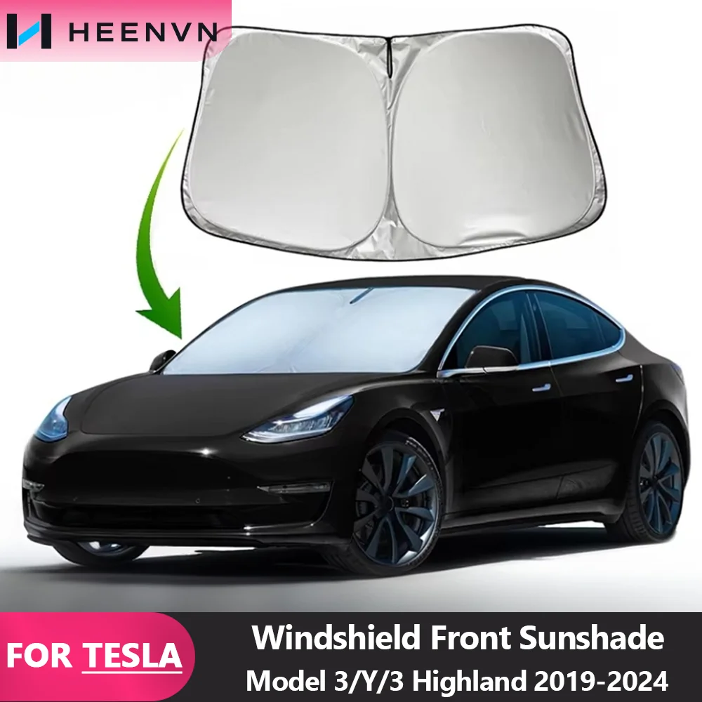 HEENVN For Tesla Model 3 Highland 2024 Windshield Sunshade Foldable High-Density Front Window Sunshade Model Y Car Accessories