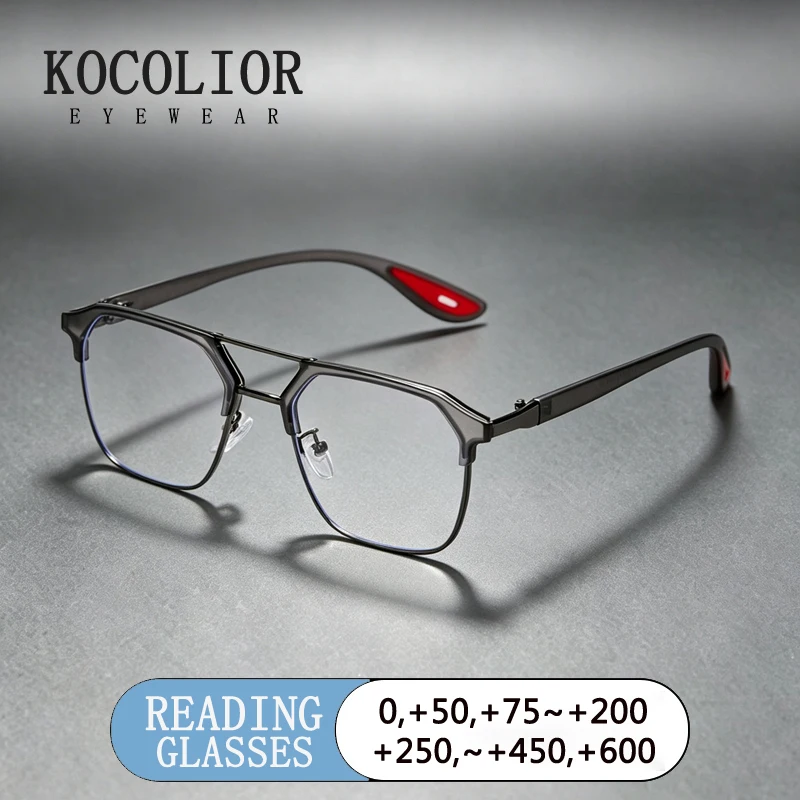 KOCOLIOR New Retro Personalized Design Men's Anti-blue Light Photochromic Reading Glasses Can Be Customized Prescription 8329
