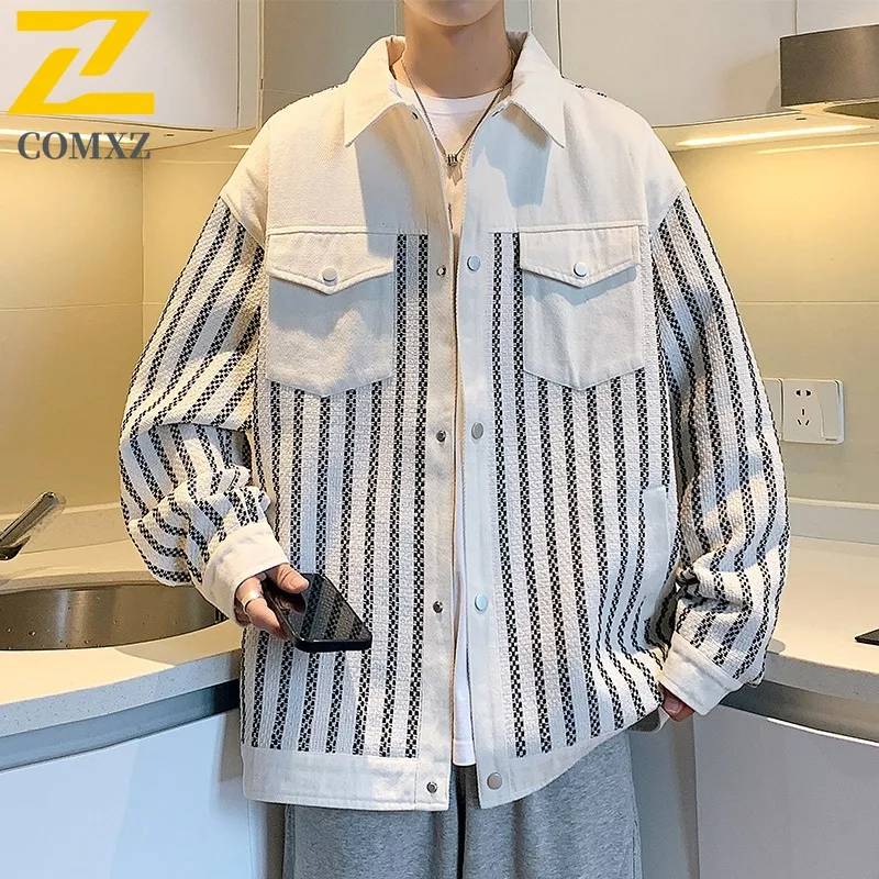 

COMXZ 2025 Spring Autumn Men Korean Style Striped Coat Loose Fit Versatile Design Sense Niche Trend Casual Jacket Lightweight