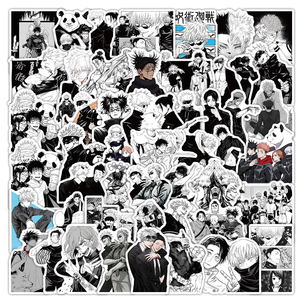 

10/50PCS Hot Blooded Anime Cartoon Sticker Jujutsu Kaisen Stickers Animation Graffiti DIY Decoration Black White Style Decals