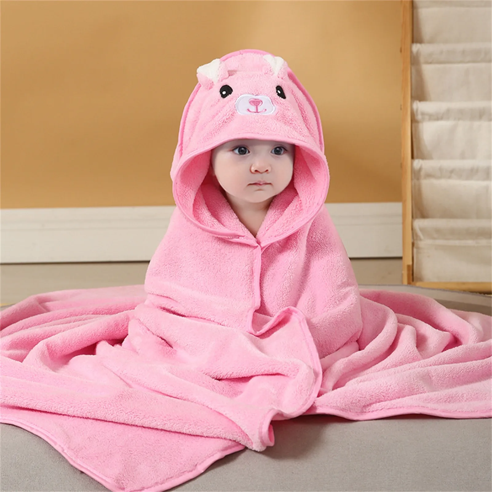 80*80cm Toddler Hooded Towels Newborn Kids Bathrobe Super Soft Bath Towel Blanket Warm Sleeping Swaddle Wrap For Infant Boy Girl