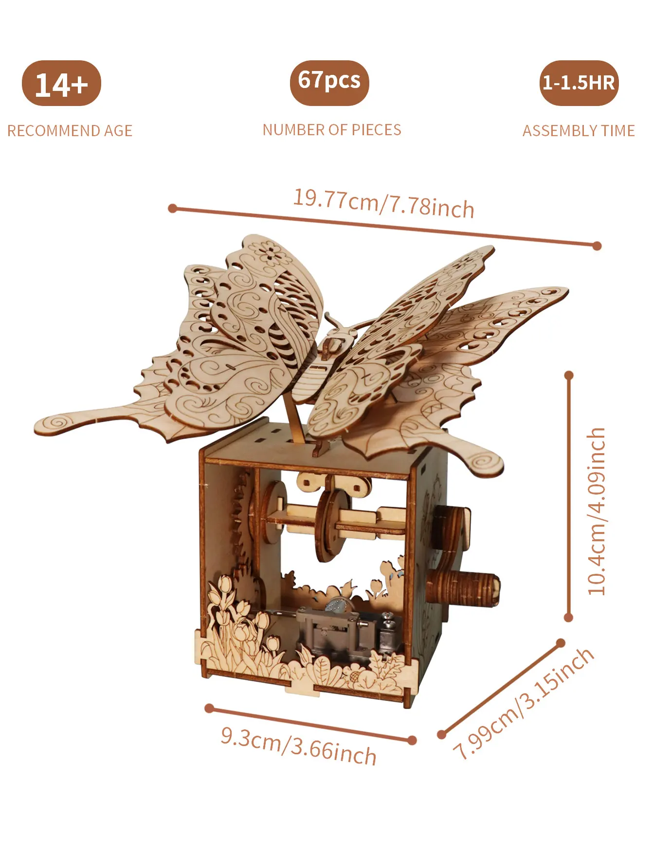 3D Wooden Puzzle for Adults Butterfly Music Box Model Kits DIY Handmade Brthdays Christmas Gifts