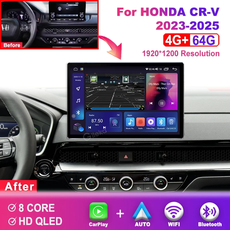 12,5-дюймовый экран Carplay Android для Honda CRV CR-V 2023-2025 Автомобильный радиоприемник Мультимедийный плеер GPS WiFi Головное устройство