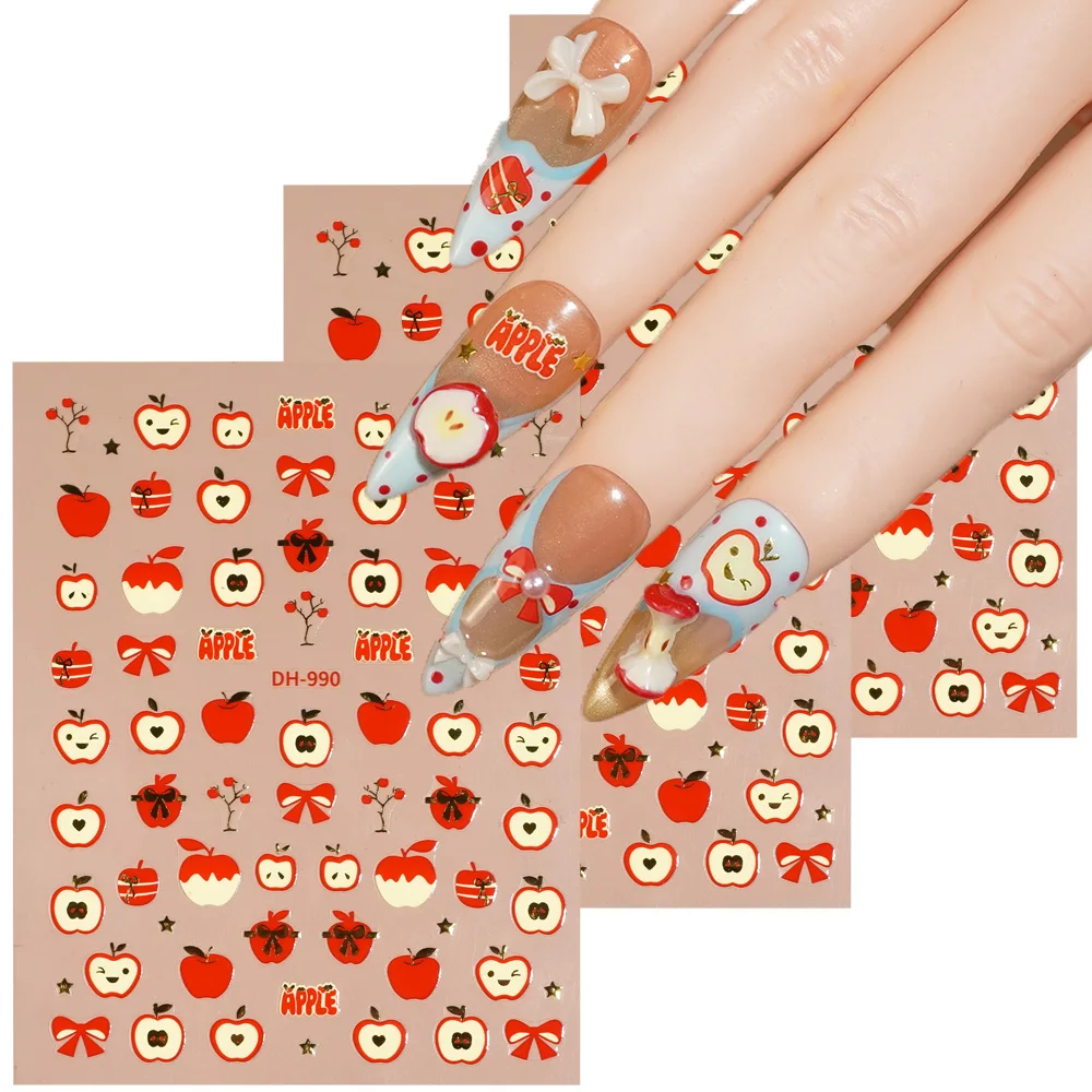 

1/5/10pcs Fruits Twig Bow Star Nail Stickers 3D Flat Cute Cartoon Nail Art Stickers DIY Manicure Self-Adhesive Decoration Decals