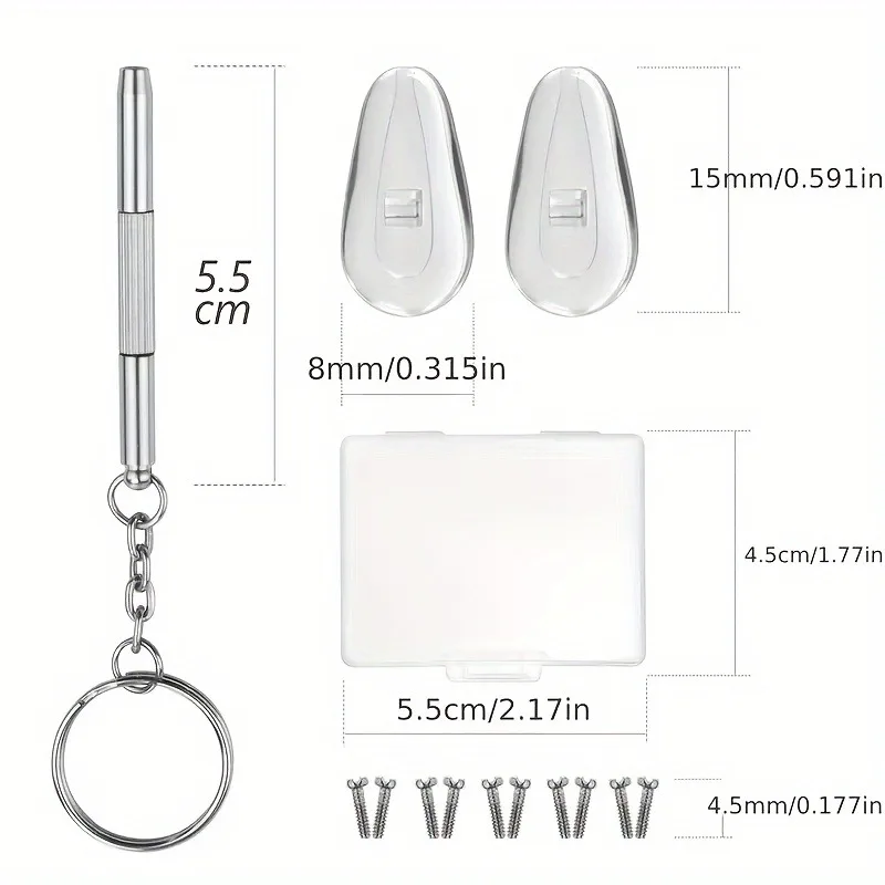 1 set, glasses accessories, silicone nose pads and screwdrivers, glasses and sunglasses repair and replacement supplies