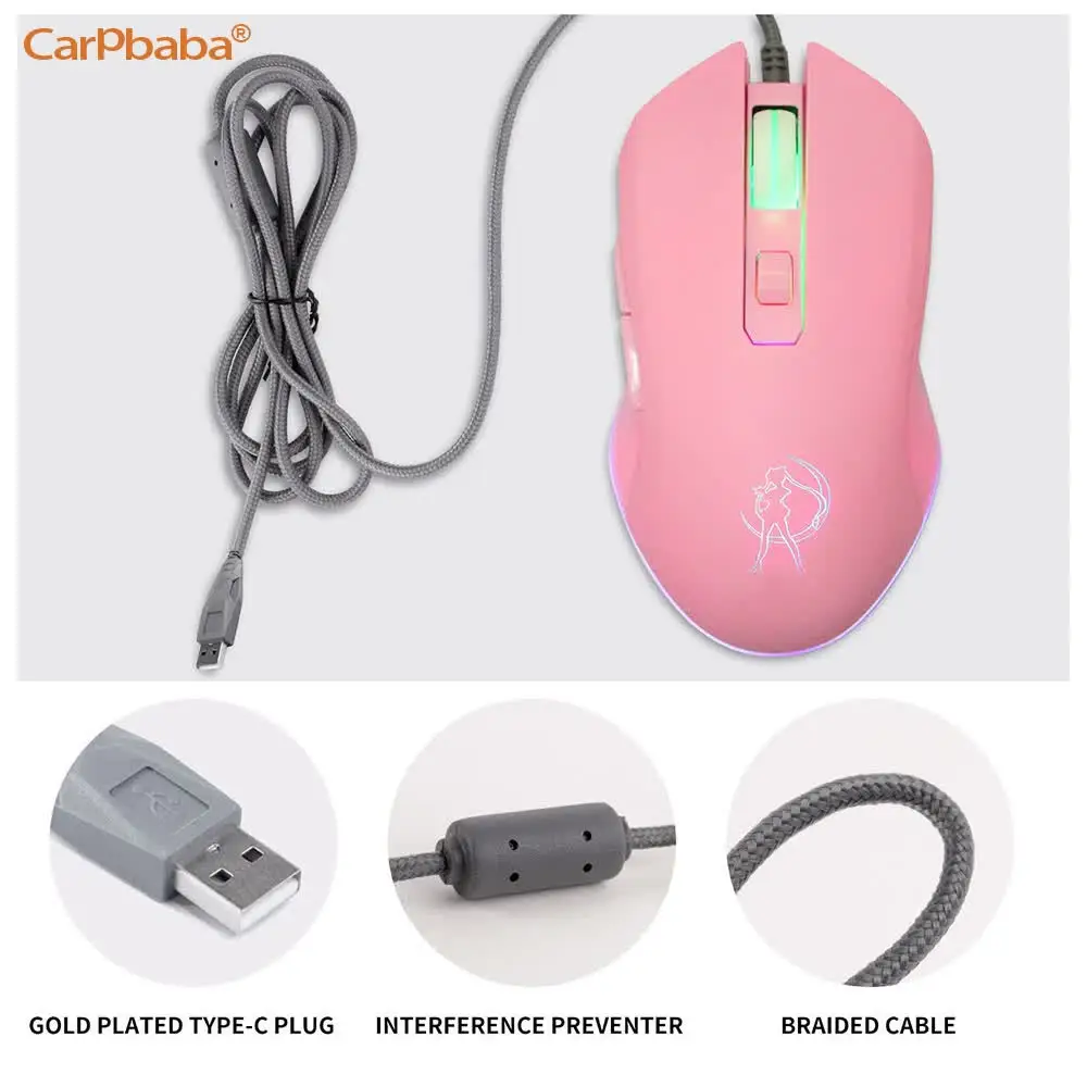 HM90 Type-C Wired Mouse Colorful Glowing Gaming Mouse New Pink Cute Kaqiu Mouse Optical Mouse Dazzling Gamer Pink Cute Mouse