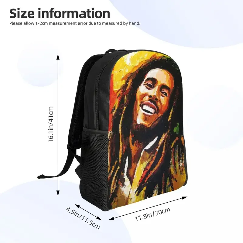 Mochila personalizada para hombre y mujer, morral con diseño de Bob Marley, Rock Reggae, apta para ordenador portátil de 15 pulgadas