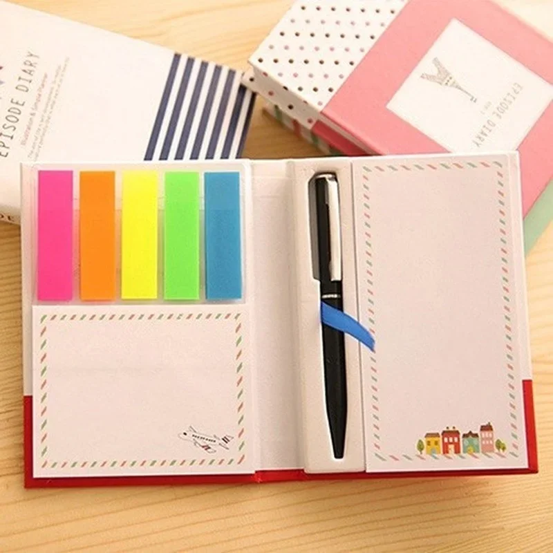 1Pcs Colorful Sticky Notes Notebook Memo Pad Bookmark Paper Sticker Notepad Office Stationery Pen Random Color