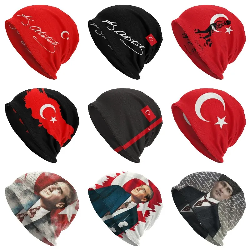 Custom Ataturk Signature With Turkey Flag SKullies Beanies Caps Unisex Winter Warm Knitting Hat Turkish Leader Bonnet Hats