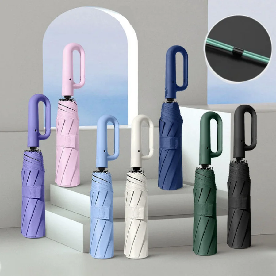 Paraguas plegable totalmente automático con hebilla de doble quilla Sunny Rainy, sombrilla de doble uso con protección contra el viento y los rayos UV, informal para viajes, 1 unidad