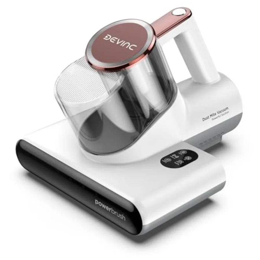 

Пылесос для матрасов 16 кПа 650 Вт с УФ-С светом 245 нм, ультразвуком, нагревом до 140°F, HEPA-фильтром, бежевый, проводной, ручной, для кроватей