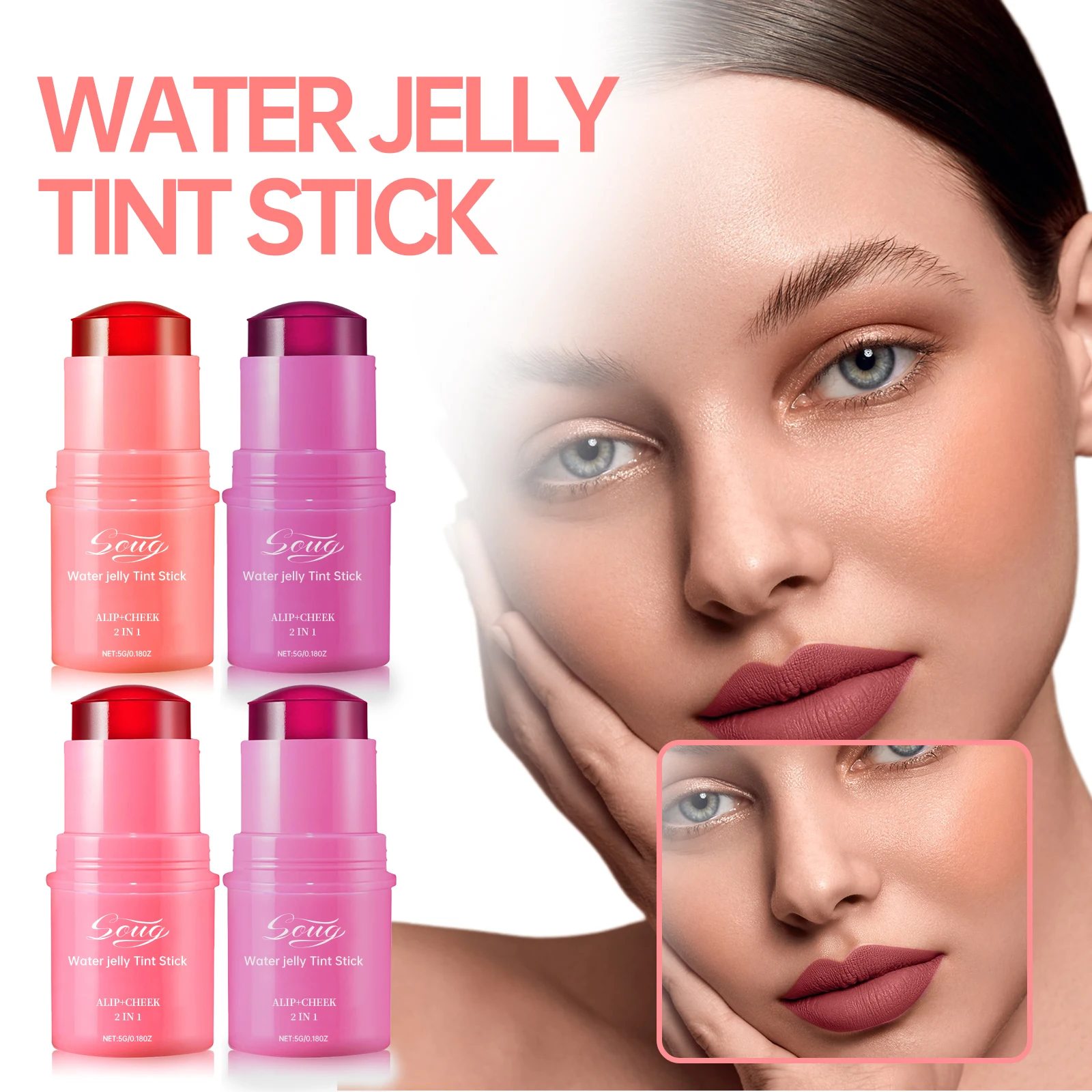 3-in-1 Tint Stick Oogschaduw, Lip & Wang Blush Hydraterende Langdurige Make-up voor Ogen/Gezicht/Lippen Beauty Gloss Stick 5g