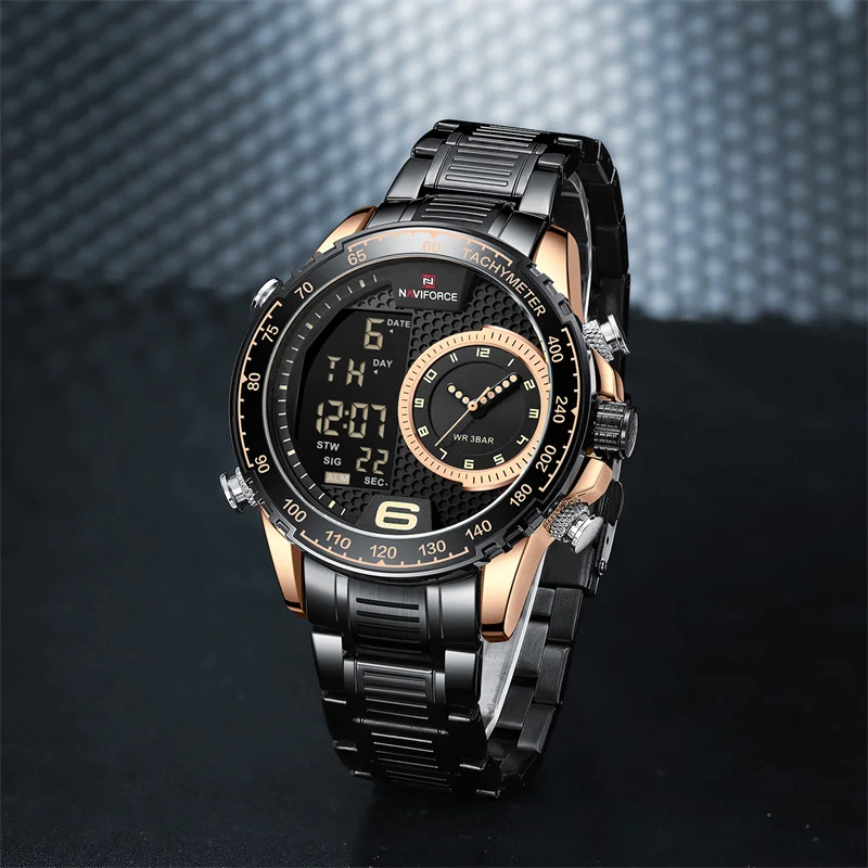 

NAVIFORCE Luxury 2024 Watch Men Stainless Steel Digital Sport Chronograph Quartz Wrist watch Dual Time Luminous Waterproof Clock