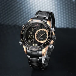 NAVIFORCE Luxury 2024 Watch Men Stainless Steel Digital Sport Chronograph Quartz Wrist watch Dual Time Luminous Waterproof Clock